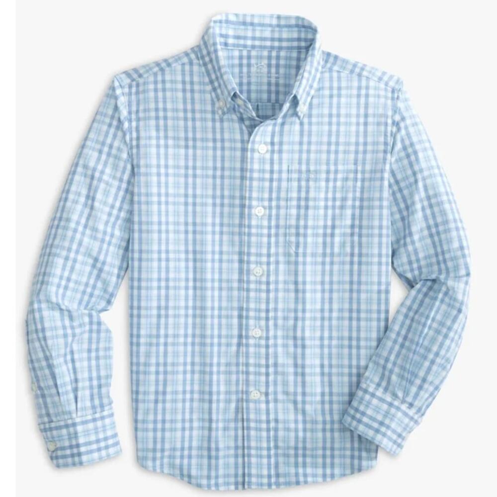 Southern Tide Haywood Performance Plaid Button Down Blue Medium